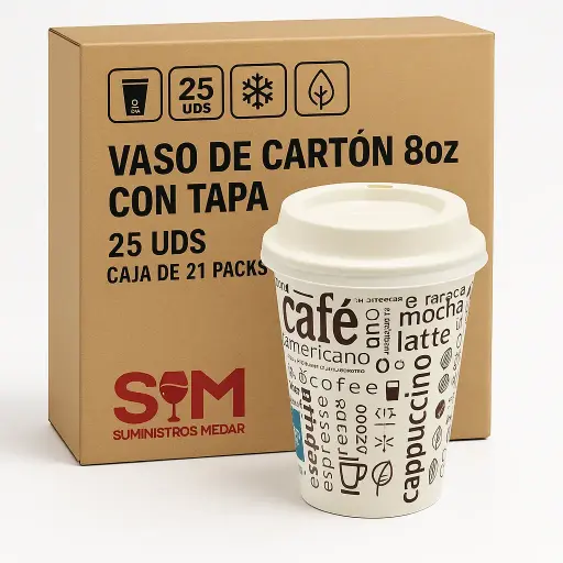 Vaso de Cartón 8oz con Tapa Travel
