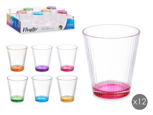 Vaso de vidrio transparente con rayas, ideal para cualquier bebida