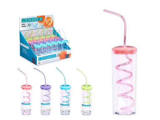 Vaso pajita espiral surtido 4 colores 330ml, diversión y estilo