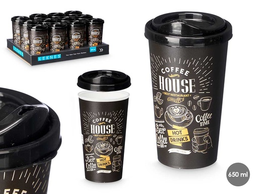 Vaso plástico con tapa ideal para llevar, capacidad de 650ml