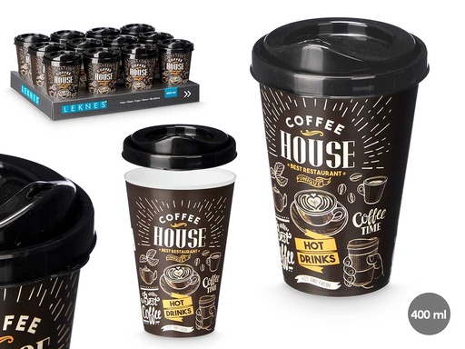 Vaso plástico con tapa para llevar 400ml, ideal para tus bebidas
