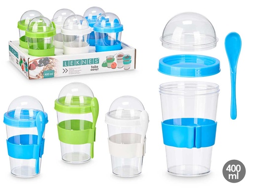 Vasos con cuchara y tapa 400ml surtidos, ¡prácticos y divertidos!