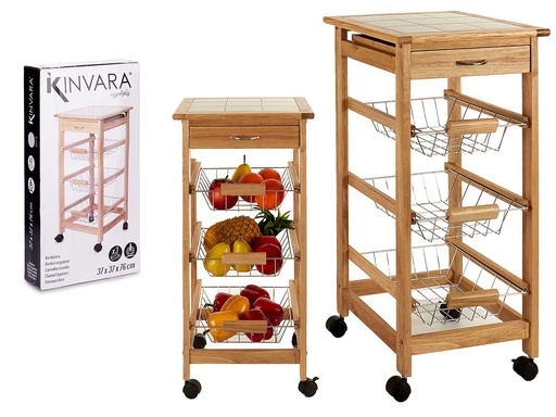 Verdulero de madera y metal de 3 pisos, elegante y funcional