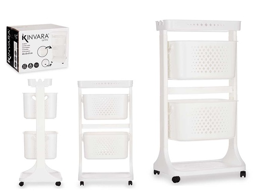 Verdulero plástico blanco con ruedas, ideal para organizar espacio