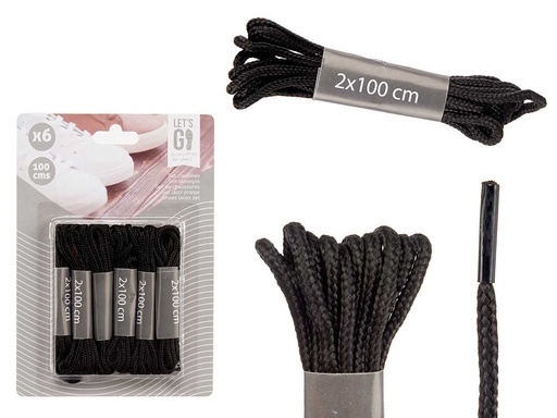 6 cordones negro de 100 cm: resistencia y estilo para tus zapatos