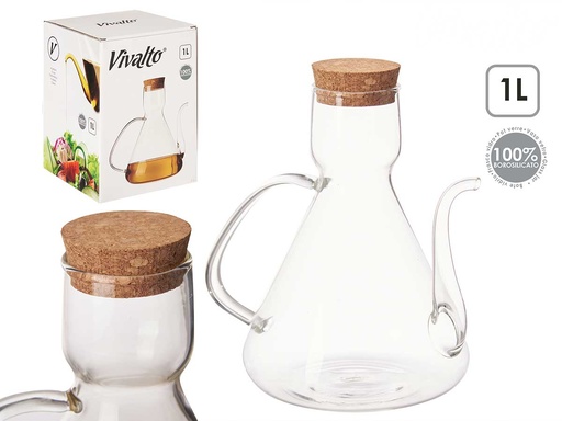 Aceitera borosilicato 1000ml con tapa de corcho, diseño elegante