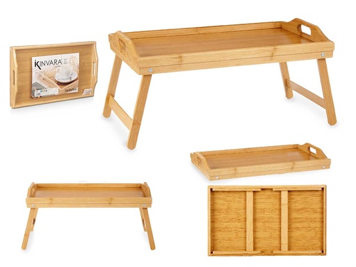 Bandeja bambú con patas plegables, ideal para servir con estilo