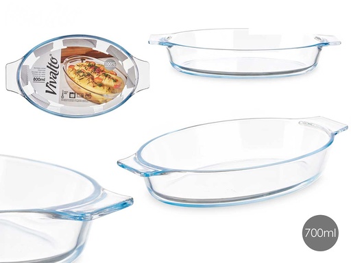 Bandeja borosilicato ovalada con asas de 800ml para un uso práctico