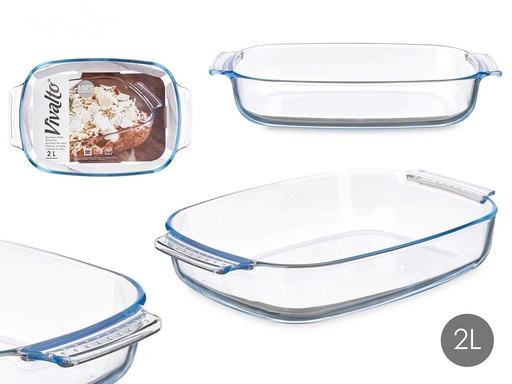 Bandeja borosilicato rectangular con asas, 2000 ml de capacidad