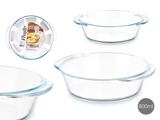 Bandeja borosilicato redonda con asas ideal para servir caliente