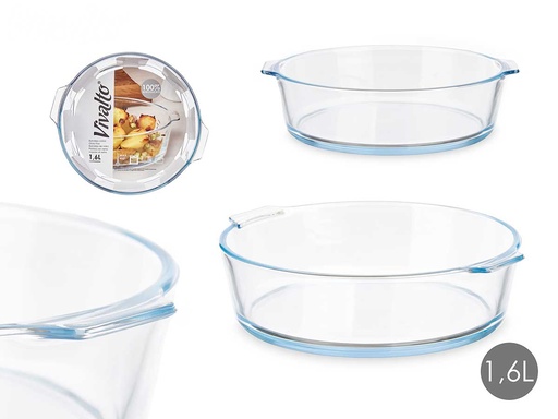 Bandeja borosilicato redonda con asas, ideal para tus recetas