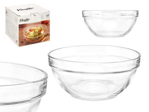 Bol de vidrio apilable de 17 cm transparente, práctica y elegante