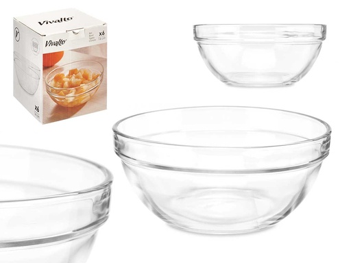 Bol vidrio apilable 14 cm transparente: elegancia y funcionalidad