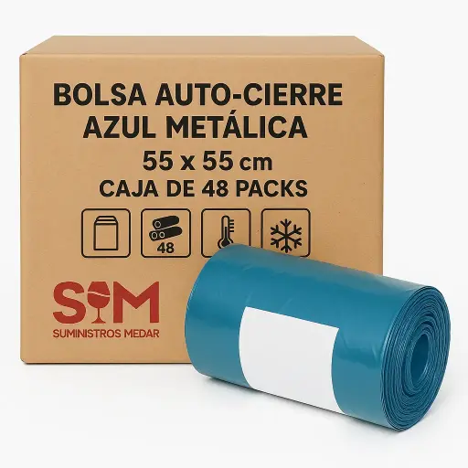 Bolsa Autocierre Azul Metálica 55x55