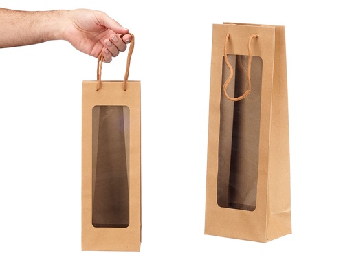 Bolsa vino kraft cuadrada con asa, ideal para regalos elegantes