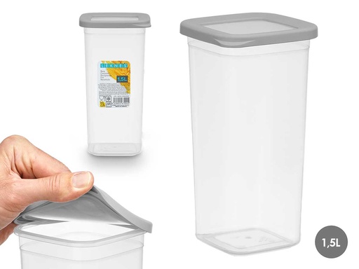 Bote cuadrado tapa gris 1,5l: Almacenamiento práctico y elegante