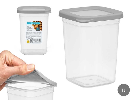 Bote cuadrado tapa gris 1L: Almacenamiento práctico y elegante