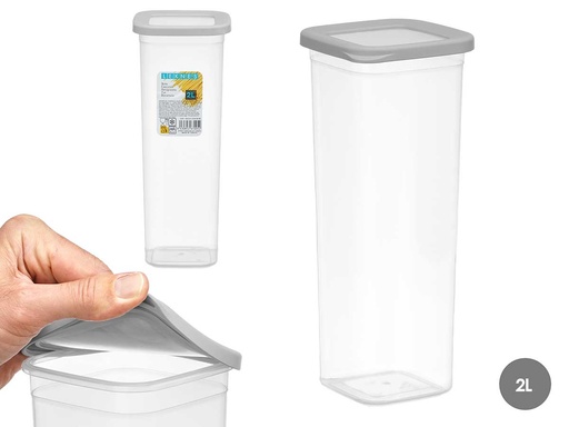 Bote cuadrado tapa gris 2L: Almacenamiento práctico y elegante