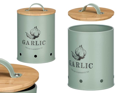 Bote para ajos con tapa de bambú verde menta: estilo y frescura