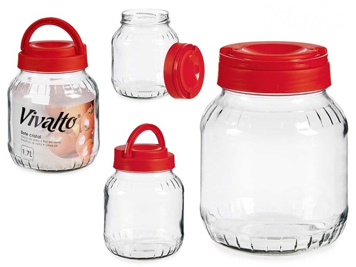 Bote vidrio 1,7L con tapa roja: almacenamiento elegante y práctico