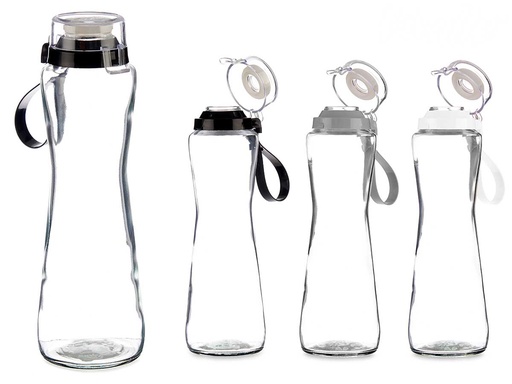 Botella cristal 750ml surtida en 3 colores neutros, elegante y durable