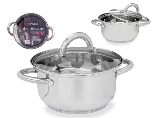 Cacerola acero 18 cm con tapa de cristal: cocina saludable y práctica