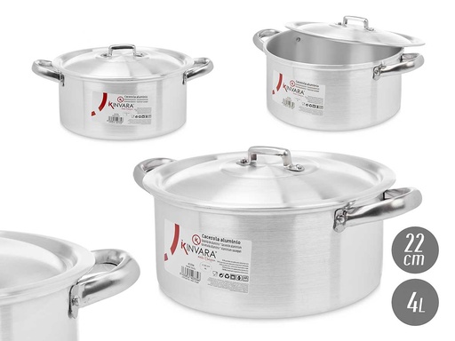 Cacerola de aluminio 22 cm, 4 L: resistencia y cocción uniforme