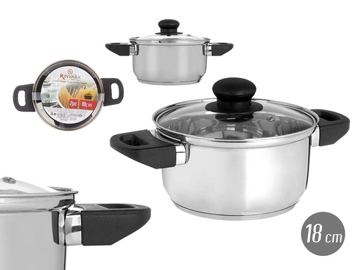 Cacerola inducción 18 cm con tapa de cristal, ideal para cocinar sano