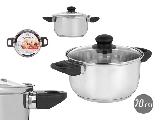 Cacerola inducción 20 cm con tapa de cristal para cocinar fácil y sano