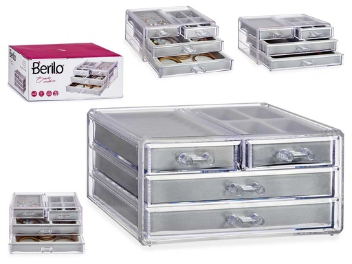 Caja acrílica organizadora rectangular con 4 cajones prácticos