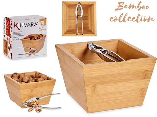 Caja de bambú con cascanueces, elegante y funcional de 16 cm