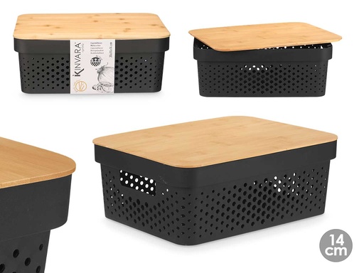 Caja multiusos perforada con tapa de bambú, elegante y funcional