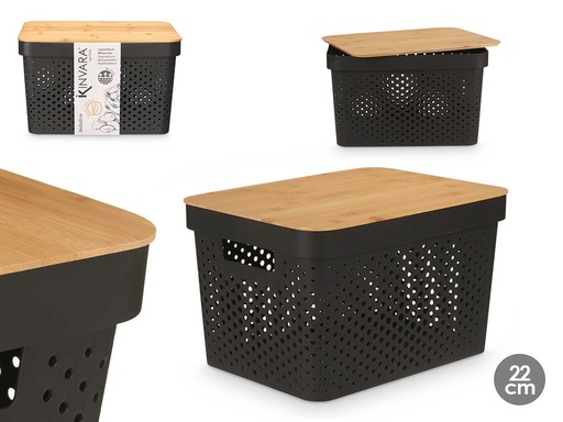 Caja multiusos perforada con tapa de bambú, elegante y práctica