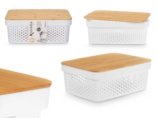Caja multiusos perforada con tapa de bambú, elegante y práctica