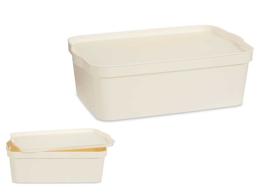Caja plástico con tapa 14L crema: organización y estilo para tu hogar