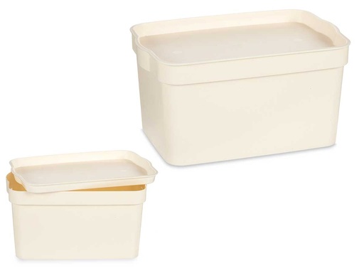 Caja plástico con tapa 2,3L en crema: organización y estilo esencial