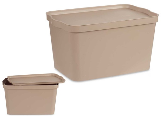 Caja plástico con tapa 24L beige: Almacenaje práctico y elegante