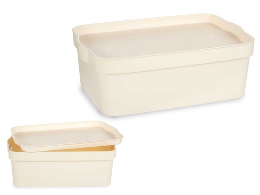 Caja plástico con tapa 6L crema: almacenamiento práctico y elegante