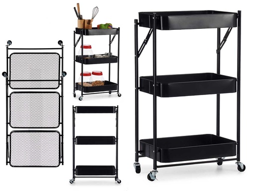 Carro 3 alturas plegable negro: práctico y funcional para tu hogar