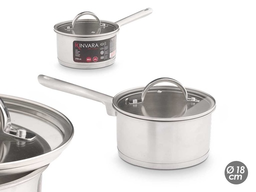 Cazo inducción con tapa de cristal de 18 cm, ideal para cocinar fácil