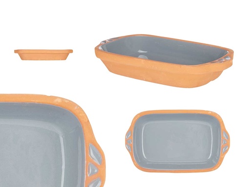 Cazuela barro rectangular con asas 23 cm en elegante gris