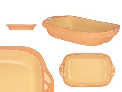Cazuela barro rectangular con asas 23cm en vibrante amarillo