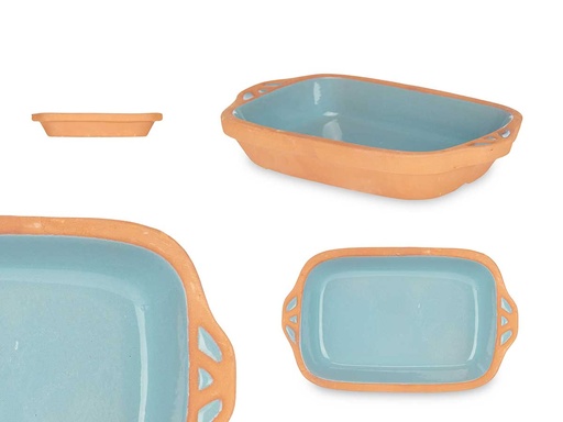 Cazuela barro rectangular con asas en turquesa, ideal para tus recetas