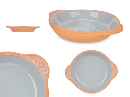 Cazuela barro redonda con asas, 20cm gris, ideal para guisos caseros