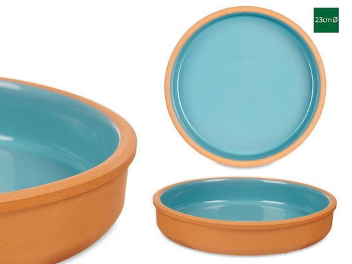 Cazuela de barro 23 cm en color azul, ideal para tus comidas caseras