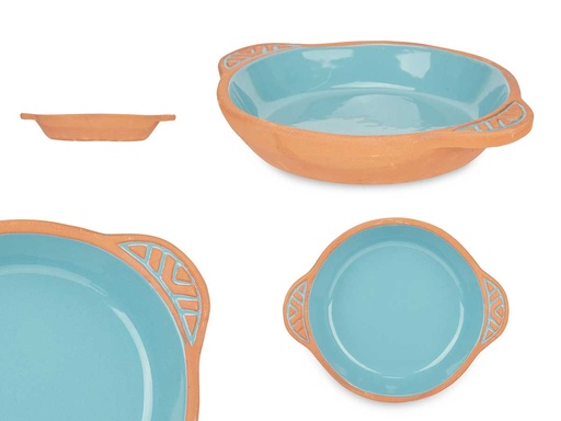 Cazuela de barro redonda turquesa, perfecta para recetas deliciosas