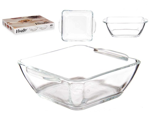 Cazuela de vidrio cuadrada con asas ideal para aperitivos 150ml