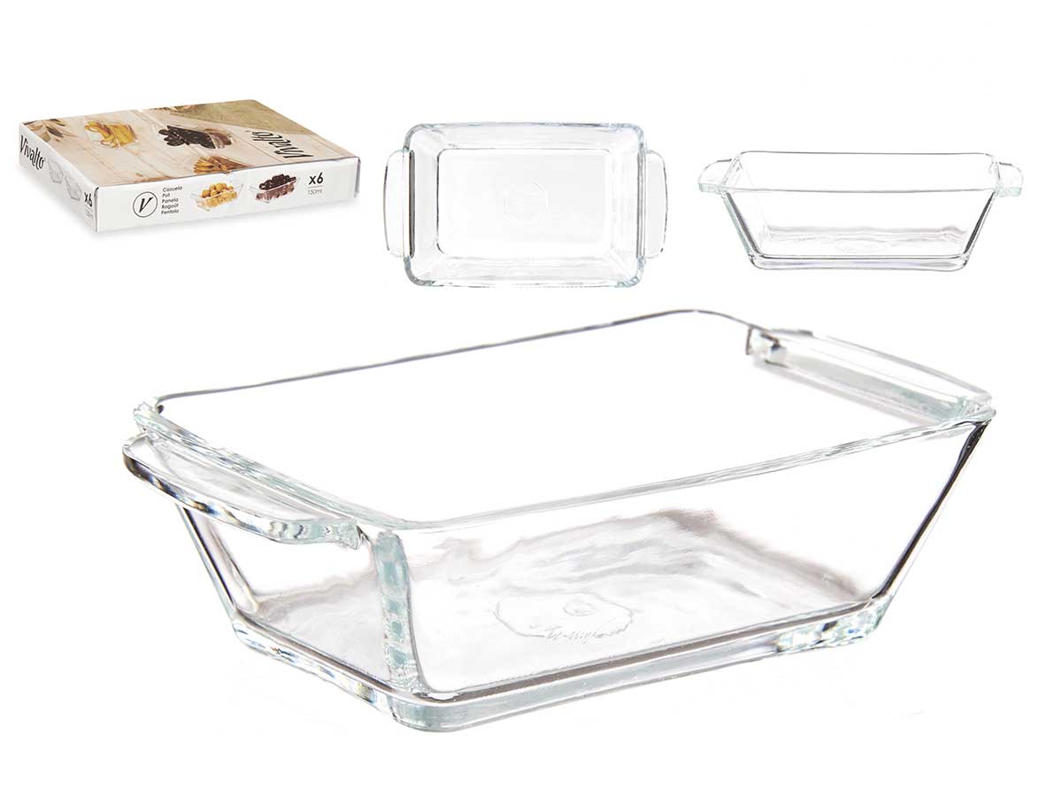 Cazuela de vidrio rectangular con asas, perfecta para aperitivos 150ml