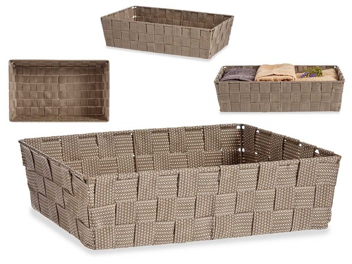Cesta de tela rectángulo natural para organización decorativa