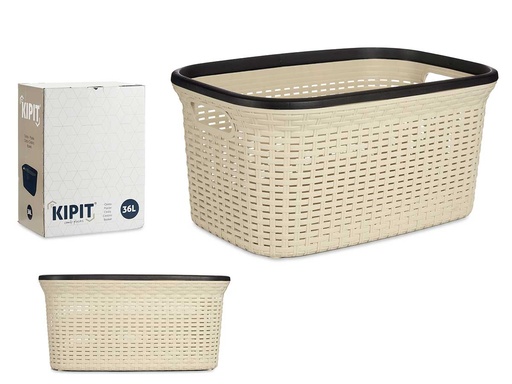 Cesta plástico rattan para ropa 36L crema, ideal para organización